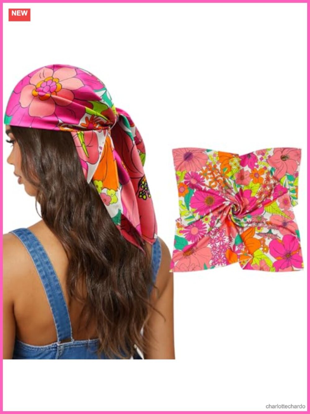Satin Head Scarf Square Hair Bandana Floral Print Reversible Wrap